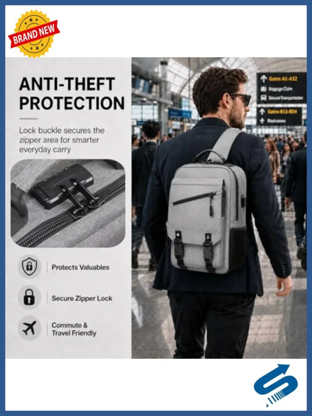 Large Capacity Men's Crossbody Sling Bag with USB Charging Port, Anti-Theft,